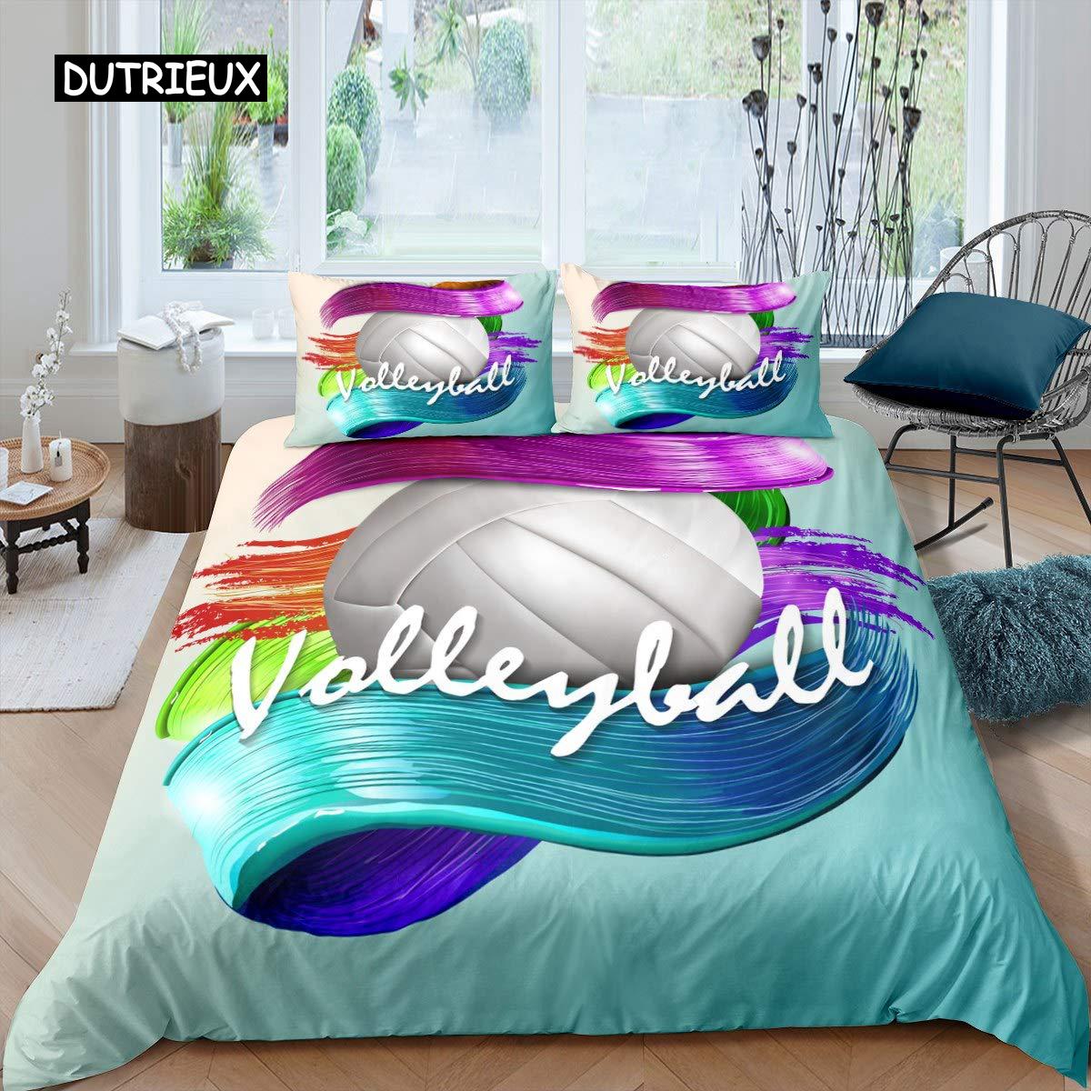 

Комплект постельного белья для волейбола из микрофибры, спортивный мяч, тематика «Огонь и вода», волейбол, комплект постельного белья для двоих, двуспальная кровать размера «king-size» EU single(135x200cm)