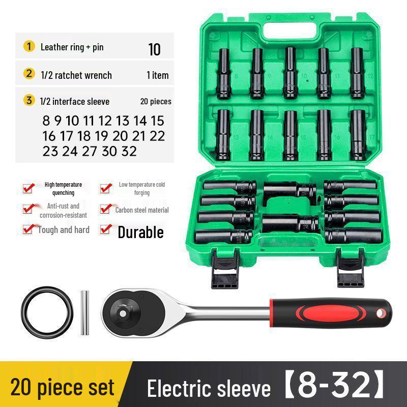 Extended Electric Air Impact Wrench Set with 8-32mm Hex Sockets