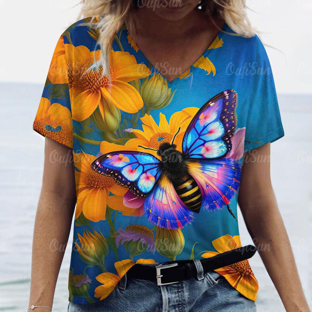

2024 Женская футболка Летняя футболка с бабочкой Женская одежда больших размеров Негабаритная дизайнерская рубашка с коротким рукавом Женская блузка с V-образным вырезом 8XL