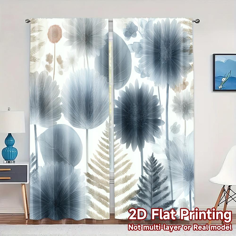 

Set Of 2 Minimalist Flat Printing Curtains Without Rod Floral Leaves Arrangement New Year Festival Versatile Durable Curtain Polyester W100*H70(CM)-Rod Pocket&2PCS