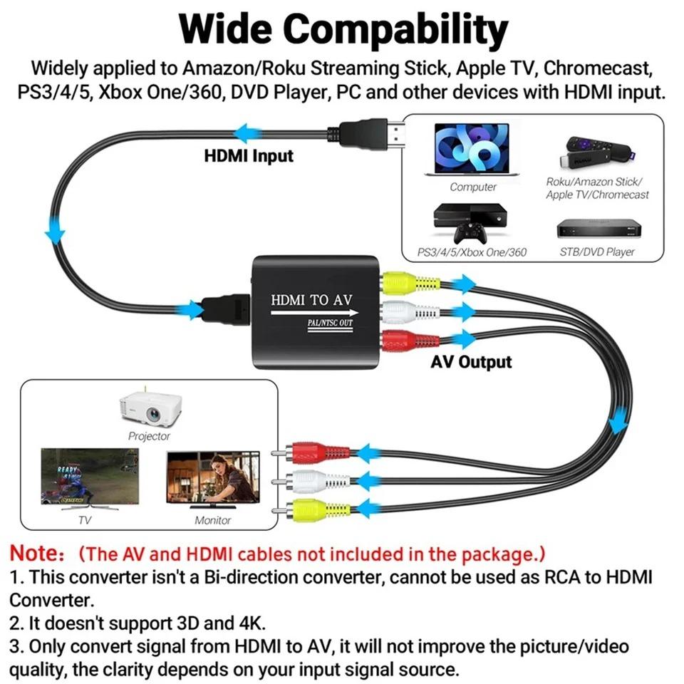 HD 1080P AV to HDMI Адаптер RCA to HDMI-совместимый композитный преобразователь HDMI to AV RCA адаптер для PS1/2/3 Xbox One SNES
