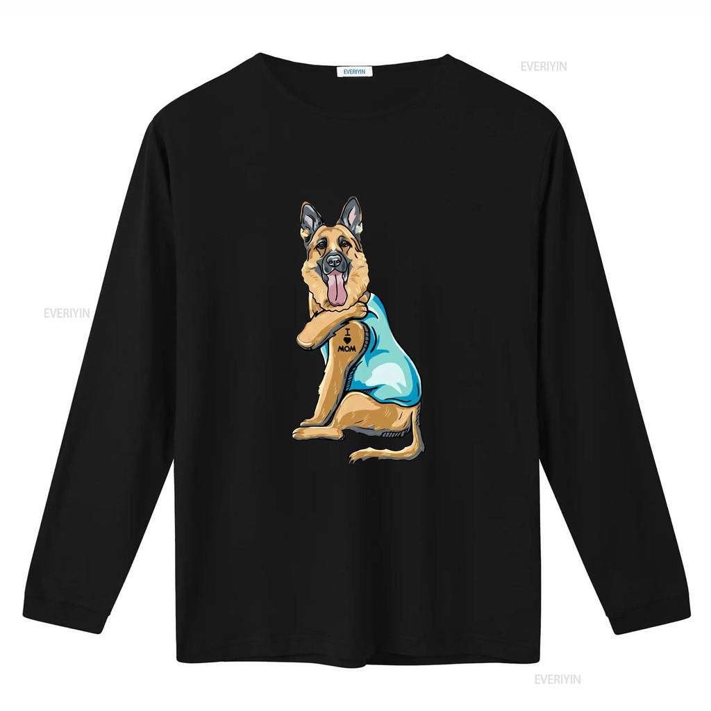 Funny Cartoon GerUnisex Shepherd I Love Mom Tattoo Print Casual T Shirt vintage Washed homme graphic designer clothes Stylish