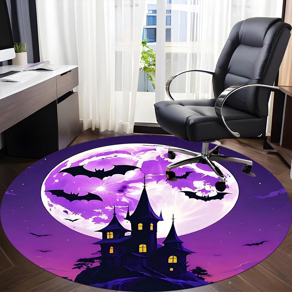 1pc Moon HauntedHouse Office Round Area Rug, Under Office Chairs Bedroom Living Room Home Decor, Room Deco, Available in Various Sizes 140