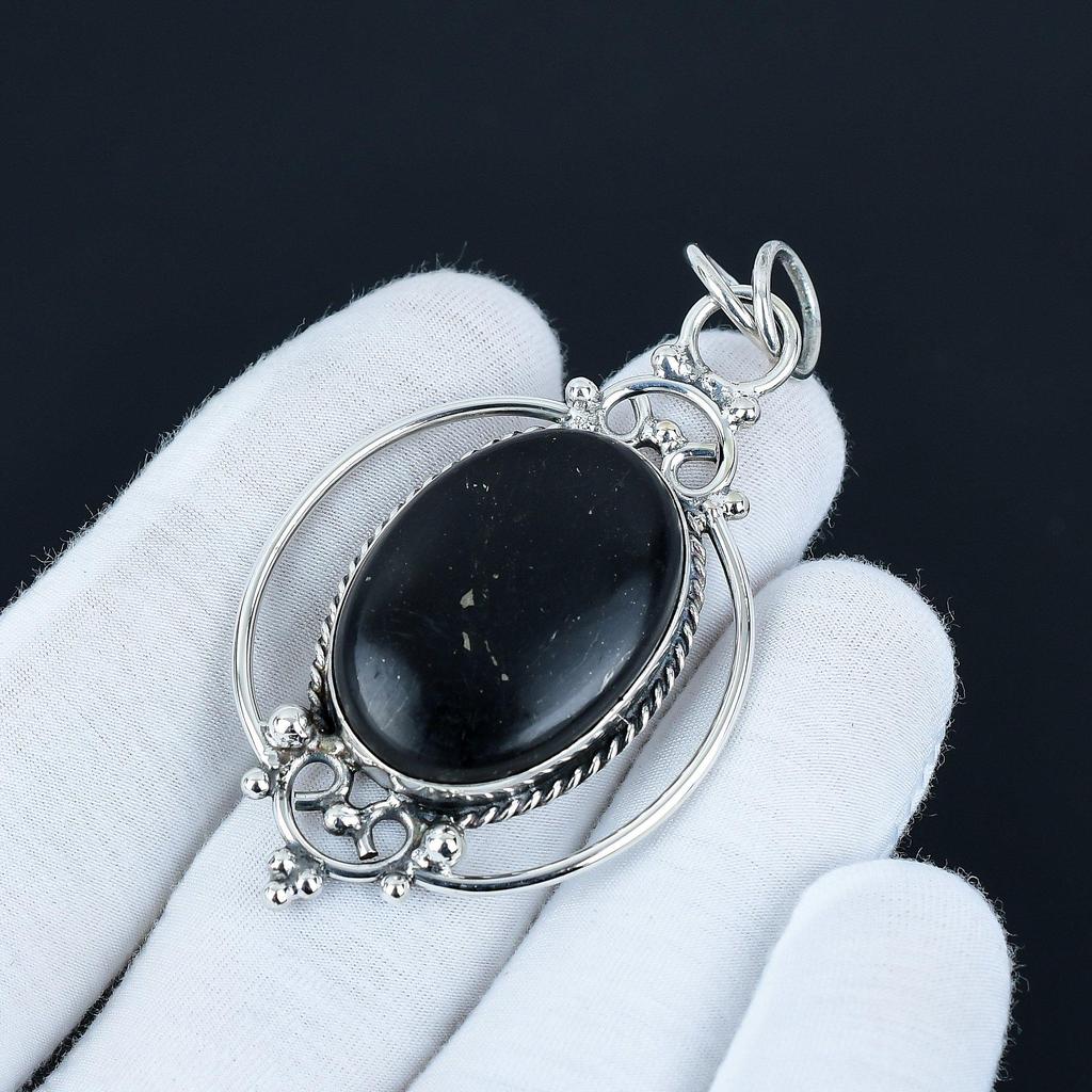 Natural Black Obsidian Gemstone Pendant 925 Sterling Silver Jewelry, Antique Pendant, Boho Jewelry, Daily Wear Jewelry, Mother's Day Gifts