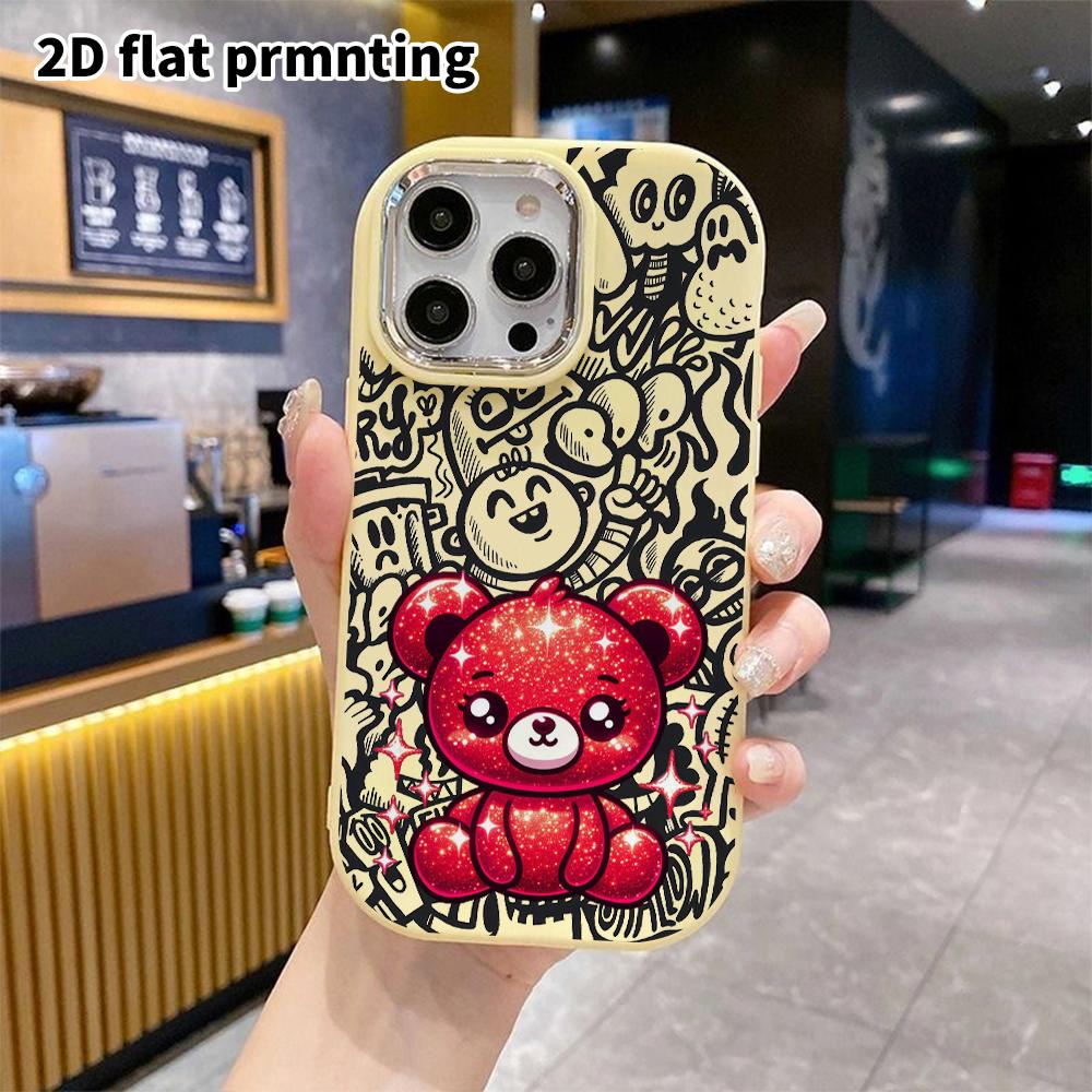 Phone Case: 2D Flat Design Suitable for iPhone 18 17 16 15 14 13 Pro Protective Case, Couple Style, Glitter Little Bear, Christmas and Halloween Gifts
