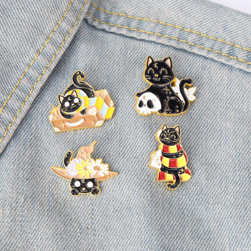 Cute Magic Black Cat Dark Sorcerer Cartoon Alloy Badge Girl Boy Kid Backpack Hat Clothes Collar DIY Decorative Anime Animal Pin
