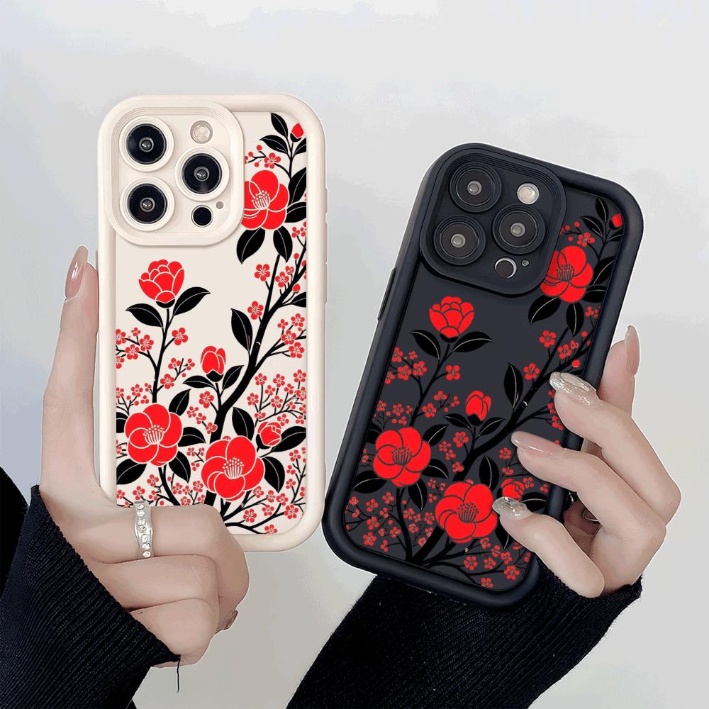 Red Camellia Plum Blossom Branches Phone Case for Xiaomi Redmi Note 14 13 12 11 10 9 8 7 Pro Anti-Scratch Soft Protective Cover