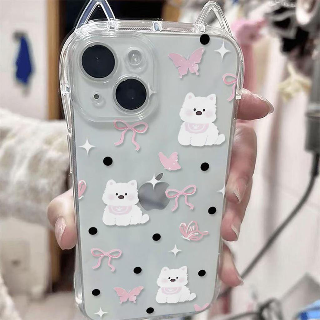 Anti-fall Mobile Phone Case Four-corner Airbag Jelly Simple and Cute Ins Transparent Cat Ears Tpu Anti-fall Mobile Phone Case for Apple