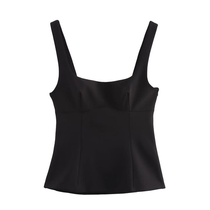 European & American Style Women's Square Neck Spaghetti Strap Top with Back Bowknot