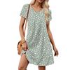 Women's Petal Short Sleeve V Neck Loose Floral Print Swing Sundress With Pockets