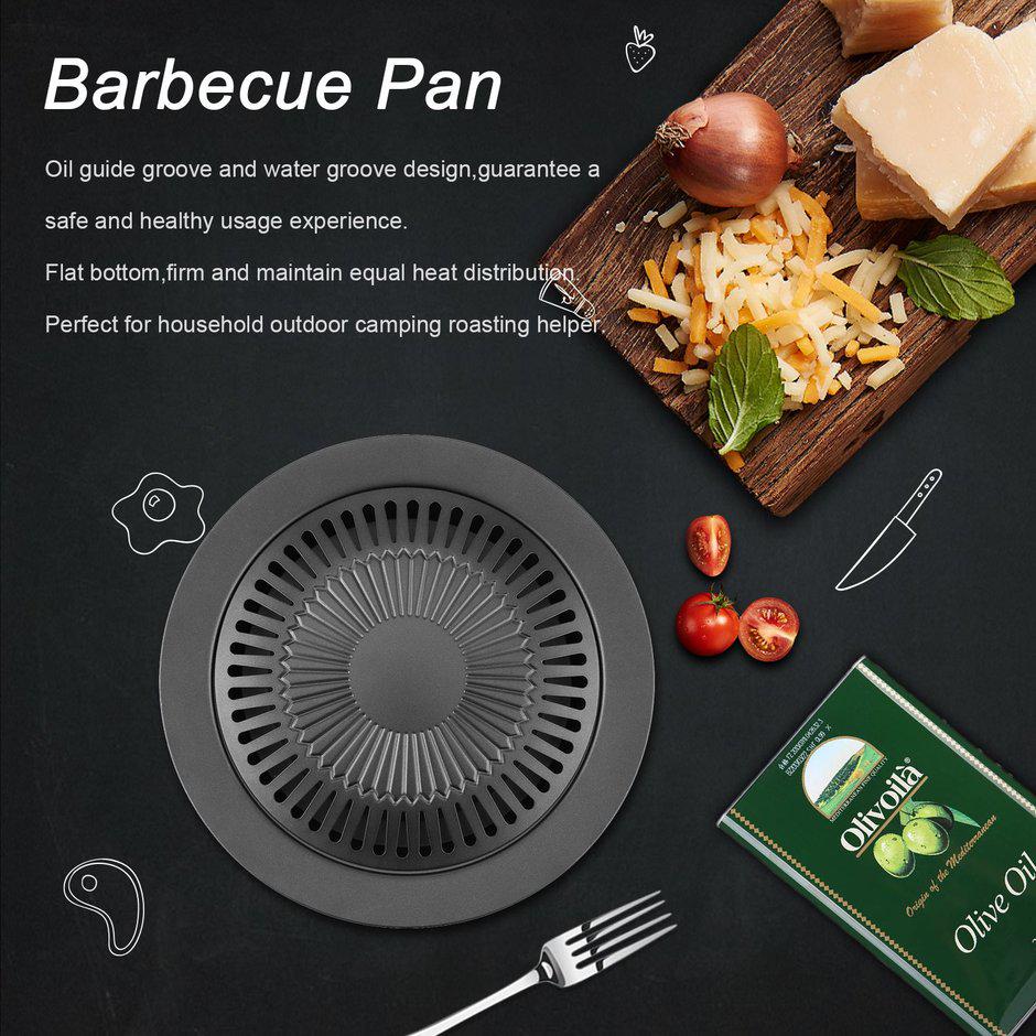NonStick Round Smokeless Indoor Barbecue Grill Pan with Brush BBQ Roast Tray SLIMbuy at a low