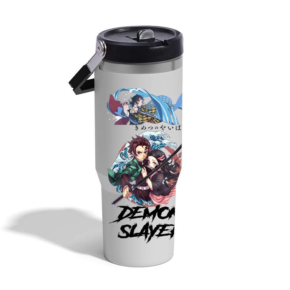 30oz Anime Demon Slayer Printed Simple Solid Color Stainless Steel Thermos Water Cup Thermal Insulation Cold Ice Cup Kid Gift