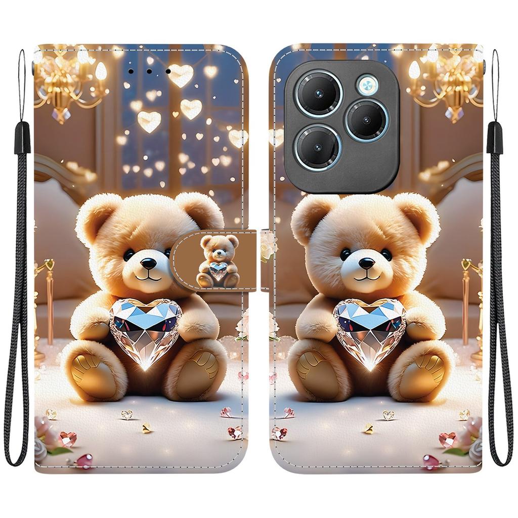 Handmade PU Leather Flip Case for Infinix Hot 40 / Hot 40 Pro Anti-Slip Shockproof Cover with Wrist Strap & Heart/Rose Cat Designs