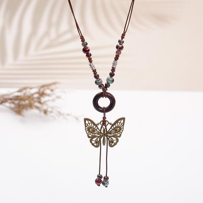 Ceramic Sweater Chain, Retro Ethnic Style Clothing Accessories, Geometric Autumn And Winter Sweater Necklace Stall