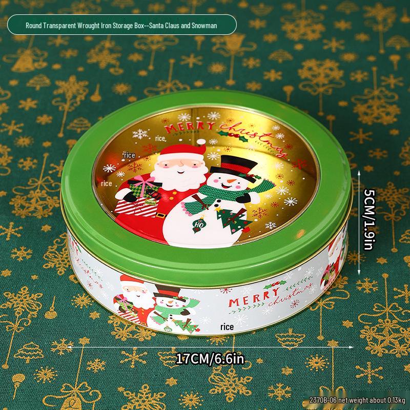 Christmas Transparent Round Tin Box for Cookies, Candy, and Chocolate Gifts