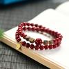 Elegant Double Circle Cinnabar & Agarwood Bracelet with 925 Silver Fu Charm