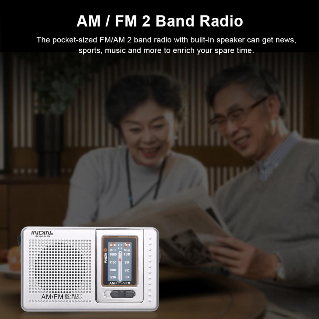 INDIN BC R2011 Mini AM FM Radio 2 Band Radio Receiver Portable Pocket Radio Built in Speaker w Headphone Jack