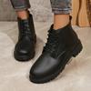 Women's Shoes 2024 Hot Sale Lace Up Women's Boots Autumn Round Toe Solid Chunky Heels Rubber Concise Short Barrel British Boots