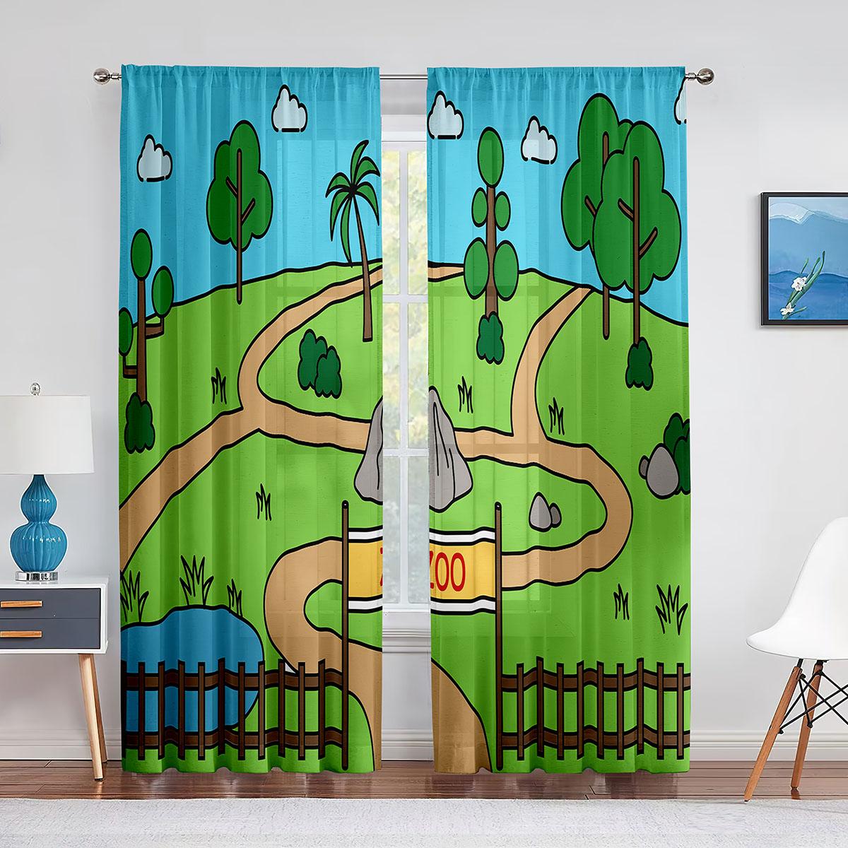 Мультяшный зоопарк тема оконные тюль занавески животные дикая природа тигр панда — фото 9