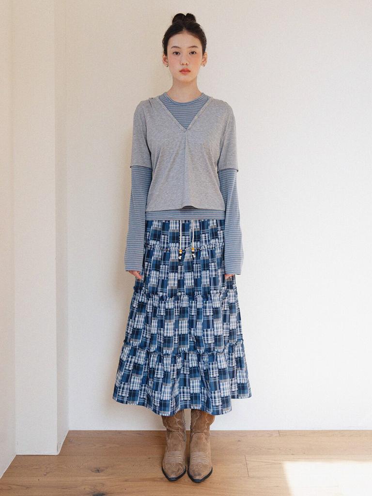 Moroa Patch Check Long Skirt - Blue