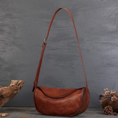 Street Vintage Dumpling Bag Genuine Leather Hand-made Solid Color Single Shoulder Top Layer Cowhide Large Capacity Crossbody Bag for Women