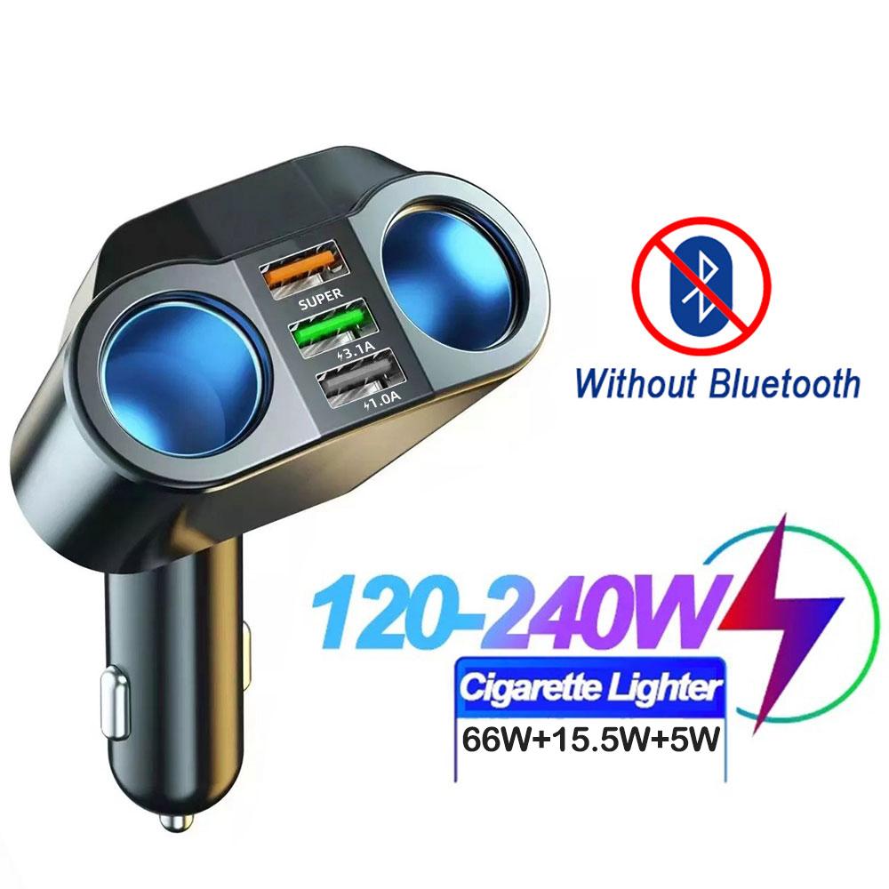 Car Cigarette Lighter Splitter Charger PD+Dual USB Quick Charge Socket FM Transmitters V5.0 Bluetooth Hands-free Call U-disk AUX