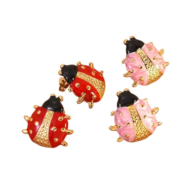 High-End Stainless Steel Ladybug Earrings: Fashionable, Versatile European and American Insect Design