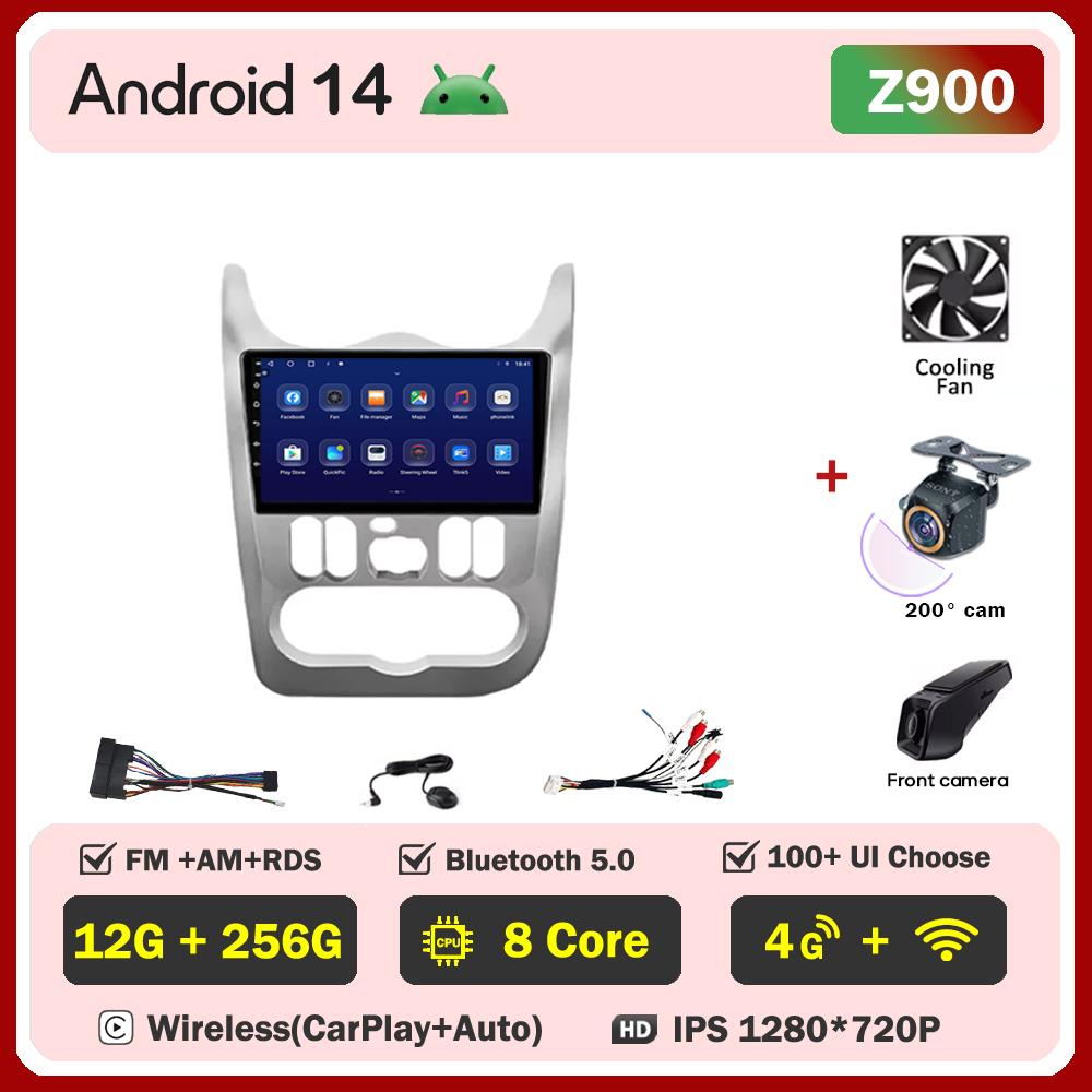 For Renault Logan 1 Sandero 2009-2015 Largus Dacia Duster Car Multimedia Video Player Touch Screen Android 14 Autoradio 5G Wifi