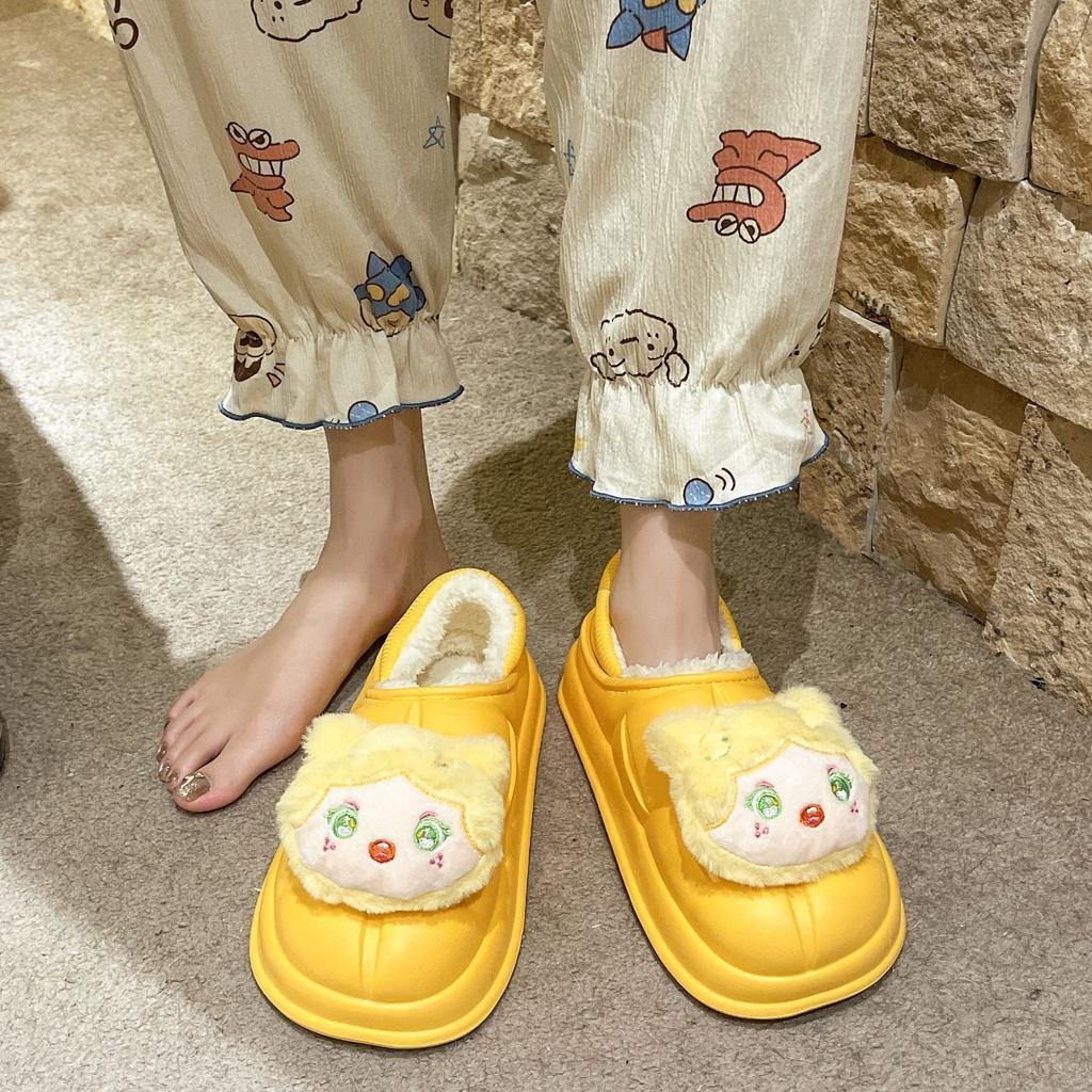 Fashion Versatile Women's Cotton Shoes 2025 Winter New Indoor Home Bag Heel Warm Velvet Non-slip and Cold Cotton Mop