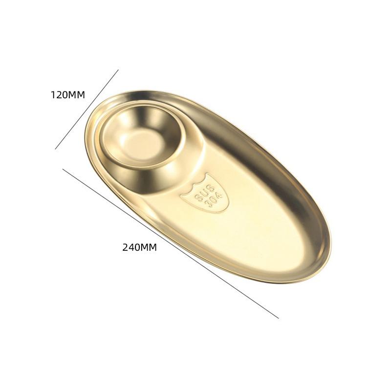 Snack Dish Dumpling Plate Golden Oval Dipping Saucer 304 Stainless Steel Tray Fries Plate Salad Dish Barbecue Seasoning Plate