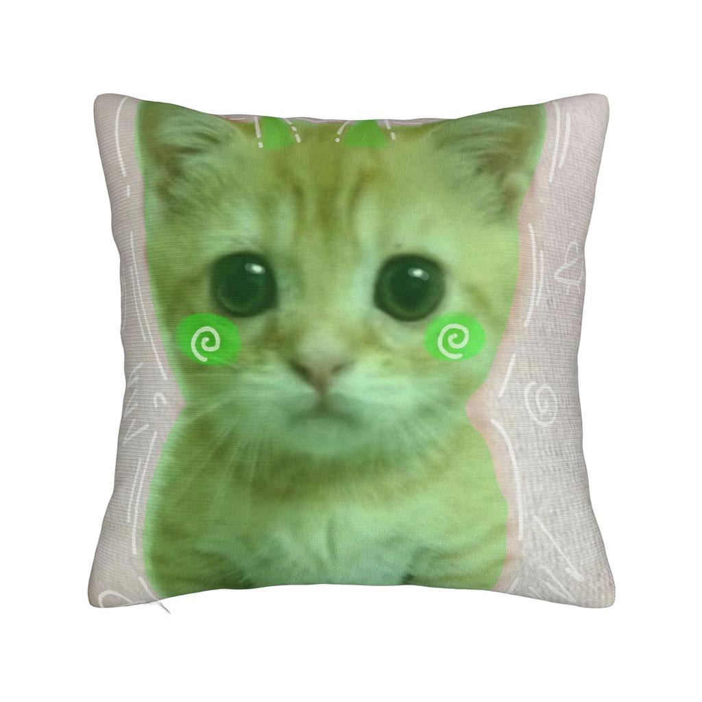 Green Alien Cat Meme Pillow Cover Print Cushion Cover Retro Trendy Pillow Case For Sofa Home Decoration