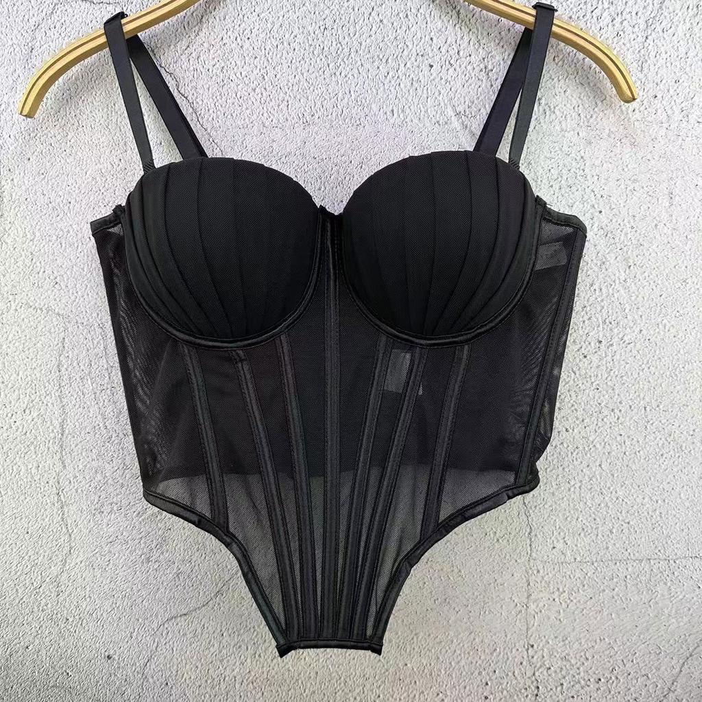 French-inspired Mesh Lace Bustier Top with A Sculpted Back Outerwear Fishbone Strapless Top for Women Lightweight Style Camis & Tank Tops