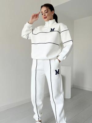 Women's Solid Color Stand Up Collar Sweatshirt with Lettering, Long Sleeved Pants, Zipper, Casual Sports Two-piece Set