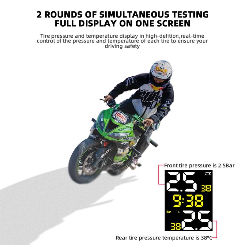 E-ACE Monitor tlaku v pneumatikách motocyklu TPMS Digitální displej Externí Motocyklový Bezpečnostní alarm Bezdrátový Detektor tlaku v pneumatikách