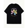Oversized T-Shirt Black Positive Mind Vibes Life Flower Graphic Print Casual Wear