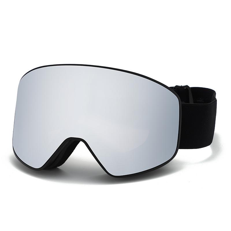 

Double-layer anti-fog and anti-UV ski goggles, compatible with prescription lenses, magnetic attachment, high-definition ski goggles Black Frame+Silver piece
