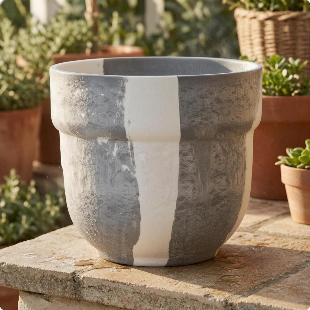 Resin Flower Pot Flared Rim StoneLook Tapered Body Brushed Finish Planter S Black Orange