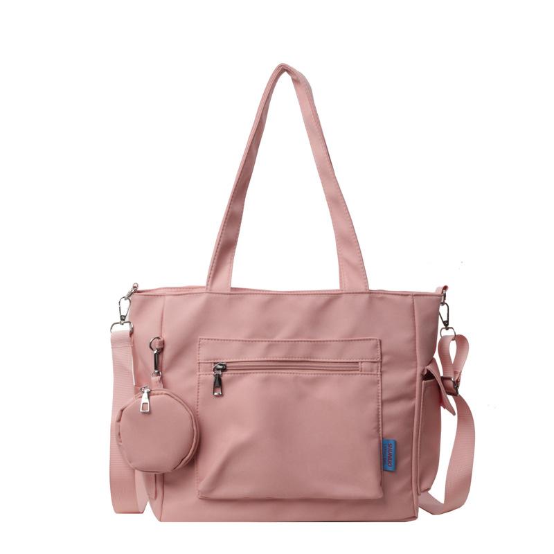 Solid Color Canvas Bag Women'S Large-Capacity Shoulder Bag Student Tote Bag Hand Bag Crossbody Cloth Bag