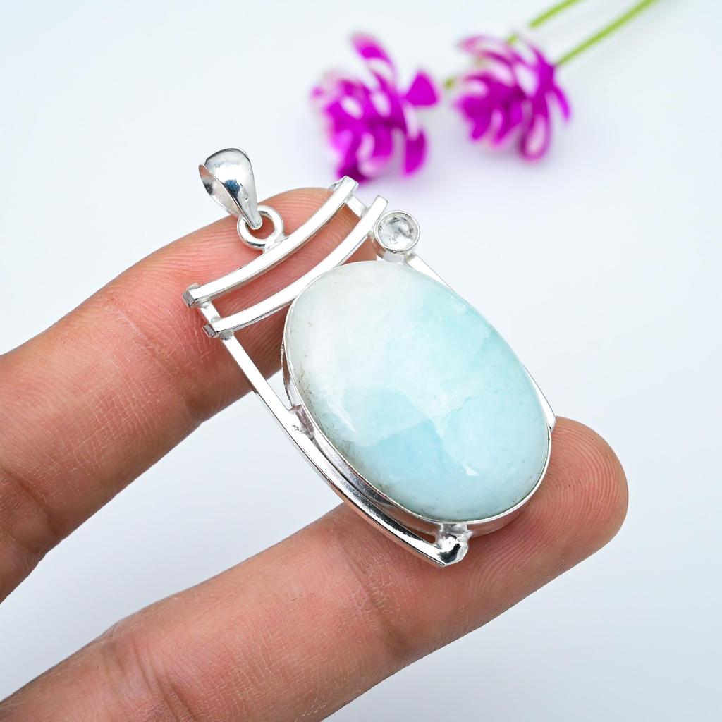 Scolecite, White Topaz 925 Solid Sterling Silver Pendant, Handmade Gemstone Pendant Jewelry, Gifts For Wife Brand New Pendant