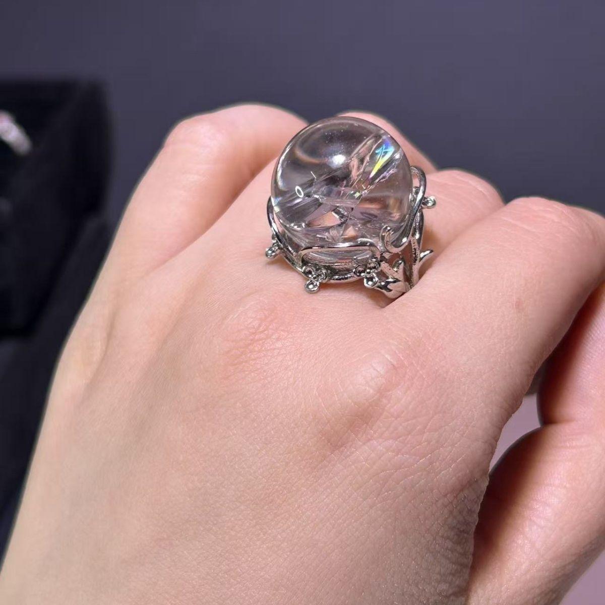 

Кольцо из натурального радужного белого кристалла Натуральный кристалл Белый кристалл Подарок Main stone size17.6-18.5mm