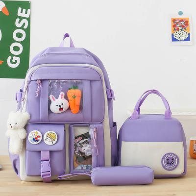 Simple Large Capacity Girl‘s Schoolbag Junior High School Student Satchel Outdoor Leisure Canvas Backpack with Lunch Bag Pencil Box