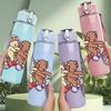 1PC Bear Couple Bike Cartoon 750ml Color Plastic Sports Water Bottle Leakproof Flip Straw Lid Suitable for Sports Office Home Use