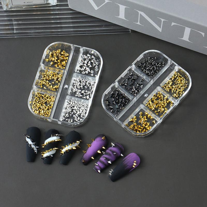 6 Grids Punk Rock Mini Metal Rivet Nail Charms Cone Mixed Sized Nail Art Studs 3D Stylish Spike Nail Decor Diy Manicure Supplies