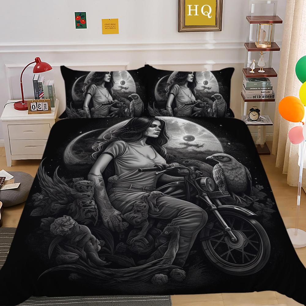 3D Beauty Skull Tisk Přehozy na postel King Size Polyester Povlak Set Design Špičkový bytový textil