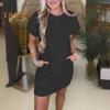 Women's Short Sleeve T-shirt Dress Casual Crew Neck Short Dress with Pockets Summer Mini Shift Dress