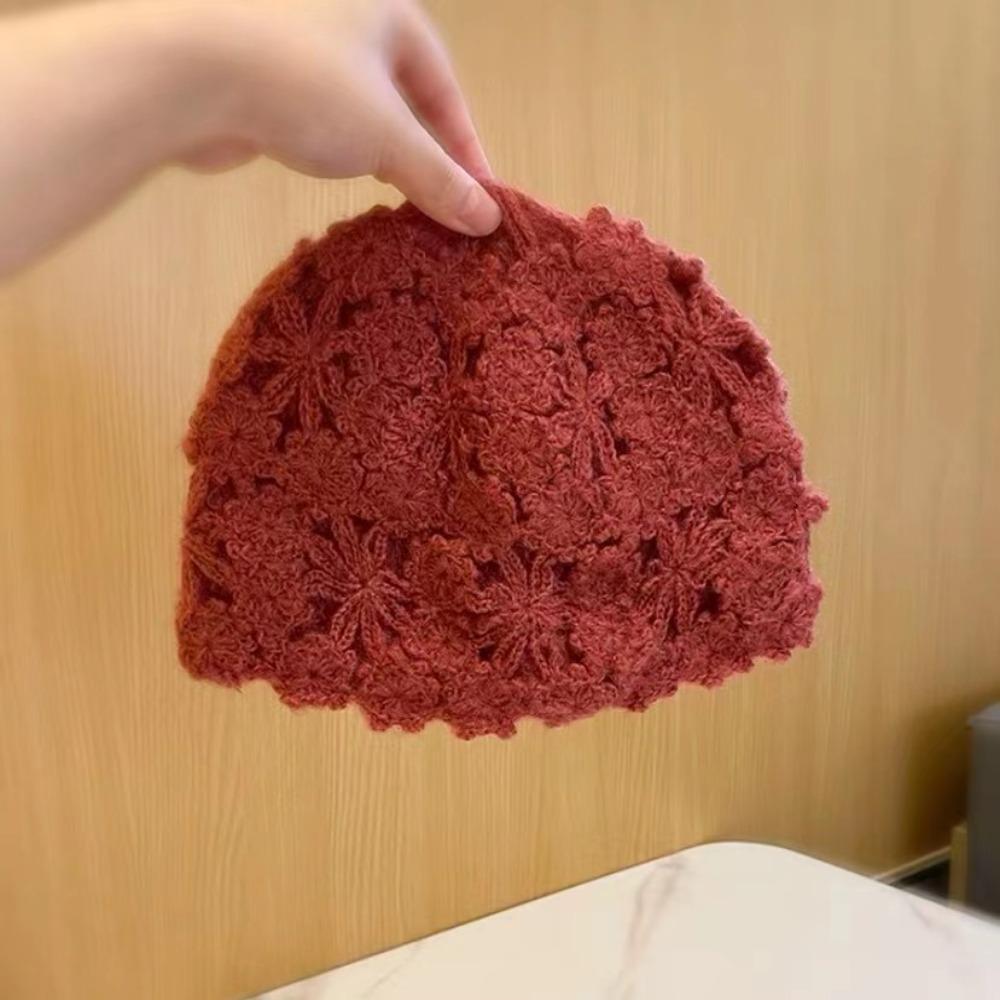 Handwoven Crochet Pullover Hat Retro Basin Hat Sweet Knitted Beanie Cap Women