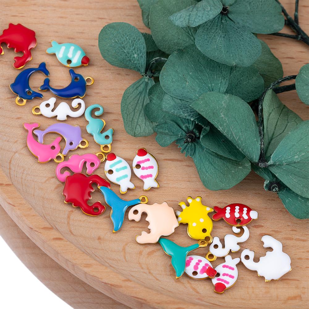20pcs Stainless Steel Cute Marine Dolphin Octopus Crab Fish Tail Starfish Charms Necklace Earring Pendant for DIY Jewelry Making