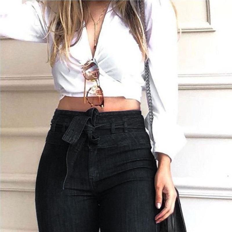 High Waisted Stretchy Tied Flared Wide Leg Jeans for Women High Waist Tie Jeans High Stretch Slim Flare Jeans Casual Wide Leg Pants