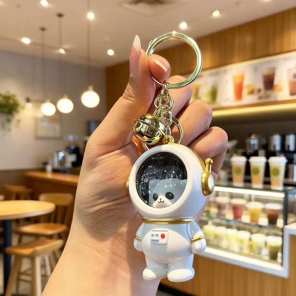 Influencer Style Bell Bear Astronaut Keychain Pendant with Light - Cute for Couples