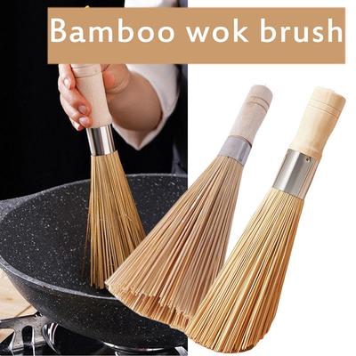 Natural Bamboo Pot Brush Long Handle Wok Cleaning Brush Dish Brush Dish Scrubber Cleaning Tool Pot Pan Cleaner Home Restaurant